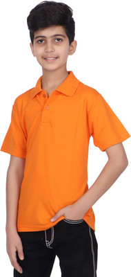 Carlos Boys Solid Cotton Blend Regular T Shirt(Orange, Pack of 1)