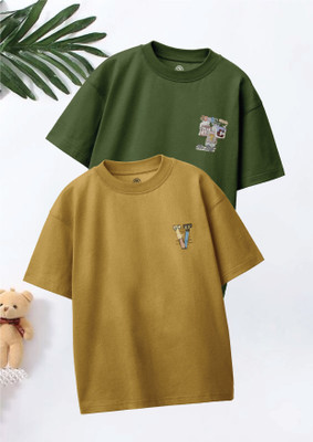 Codez Boys Graphic Print Pure Cotton Oversized T Shirt(Multicolor, Pack of 2)