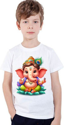 INDIAN EAGLE Boys & Girls Printed Polyester Regular T Shirt(White, Pack of 1)