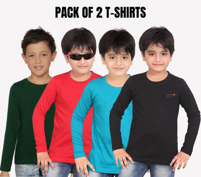NOW OR NEVER Boys Printed Pure Cotton Regular T Shirt(Multicolor, Pack of 2)