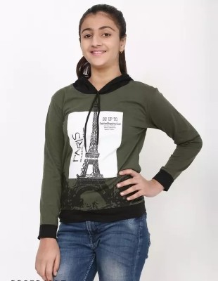 CALOYA Girls Typography, Printed Cotton Blend T Shirt(Green, Pack of 1)
