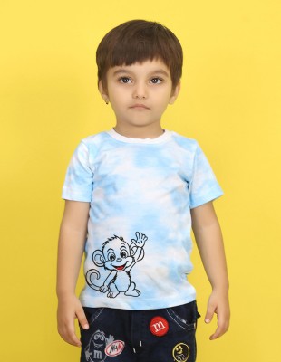 Nusyl Boys & Girls Graphic Print Cotton Blend T Shirt(Blue, Pack of 1)