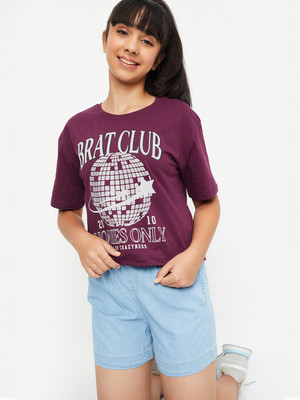 MAX Girls Printed Pure Cotton Regular T Shirt(Red, Pack of 1)