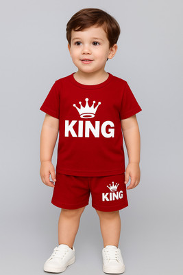 Tha kids Villa Boys & Girls Printed Cotton Blend Regular T Shirt(Red, Pack of 1)