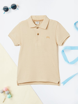 MAX Boys Printed Pure Cotton Regular T Shirt(Beige, Pack of 1)