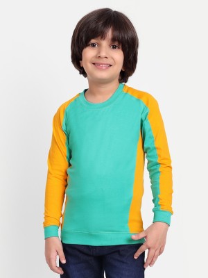 PROVOGUE Boys Colorblock Pure Cotton Regular T Shirt(Green, Pack of 1)