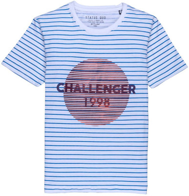 Status Quo Boys Typography, Striped Polycotton Regular T Shirt(White, Pack of 1)