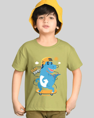 Kiddy Viddy Boys Printed Cotton Blend Regular T Shirt(Light Green, Pack of 1)