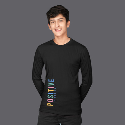Nusyl Boys Printed Cotton Blend Regular T Shirt(Black, Pack of 1)
