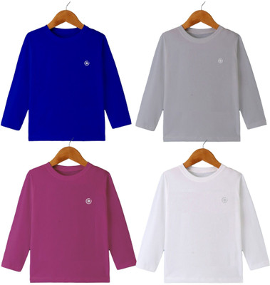 DIAZ Boys & Girls Solid Cotton Blend Regular T Shirt(Multicolor, Pack of 4)