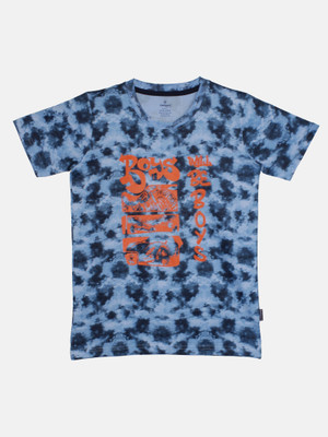 Kiddo Paanti Boys Printed Pure Cotton Regular T Shirt(Blue, Pack of 1)