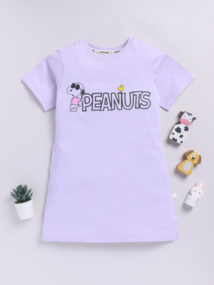 Happy Faces Baby Girls Cartoon Pure Cotton Regular T Shirt(Purple, Pack of 1)