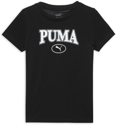 PUMA Girls Printed Pure Cotton Regular T Shirt(Black, Pack of 1)