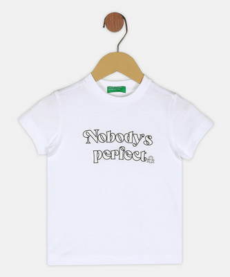 United Colors of Benetton Boys Printed Cotton Blend Regular T Shirt(White, Pack of 1)