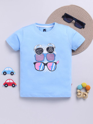 nit kid Boys Printed Pure Cotton Regular T Shirt(Light Blue, Pack of 1)
