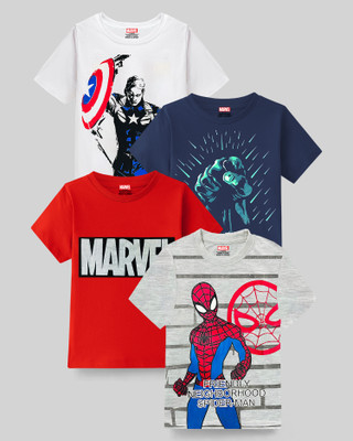 MARVEL BY MISS & CHIEF Boys Printed Cotton Blend Regular T Shirt(Multicolor, Pack of 4)