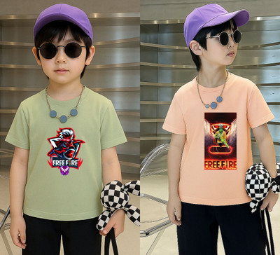 Lecowar Boys Graphic Print Polyester Regular T Shirt(Green, Pink, Pack of 1)