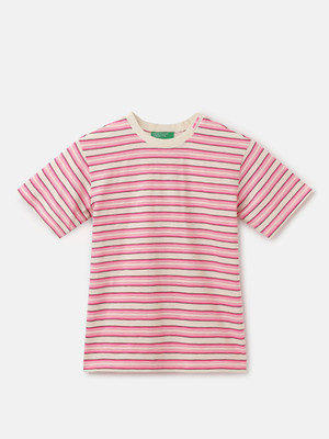 United Colors of Benetton Boys Striped Cotton Blend Regular T Shirt(Pink, Pack of 1)