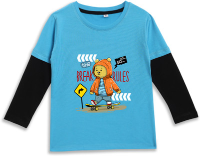 Superb Starling Boys & Girls Printed Pure Cotton Regular T Shirt(Blue, Pack of 1)