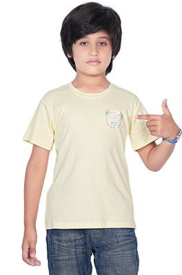 DIFRU Baby Boys & Baby Girls Printed Pure Cotton Regular T Shirt(Yellow, Pack of 1)