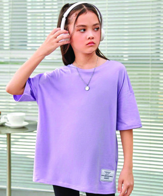 QUIN FLETCHER Girls Graphic Print Pure Cotton Oversized T Shirt(Multicolor, Pack of 2)