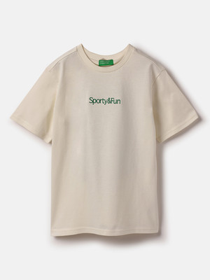 United Colors of Benetton Boys Graphic Print Pure Cotton Regular T Shirt(Beige, Pack of 1)