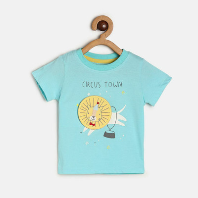 MINI KLUB Baby Boys Typography, Printed Pure Cotton Regular T Shirt(Blue, Pack of 1)