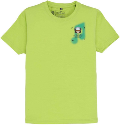 Status Quo Boys Printed Elastane, Cotton Blend Regular T Shirt(Light Green, Pack of 1)