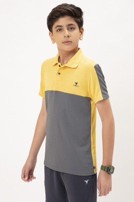 TECHNOSPORT Boys Colorblock Polyester Slim T Shirt(Yellow, Pack of 1)
