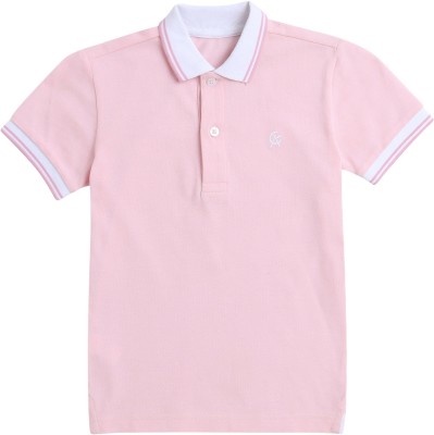 Arvind Garments Boys Solid Pure Cotton T Shirt(Pink, Pack of 1)