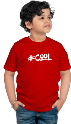 CHOMBOOKA Boys & Girls Typography Cotton Blend Regular T Shirt(Red, Pack of 1)