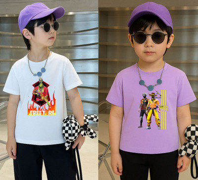 Lecowar Boys Graphic Print Polyester Regular T Shirt(White, Purple, Pack of 1)