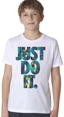 KPPRINT Boys Printed Cotton Blend Regular T Shirt(White, Pack of 1)