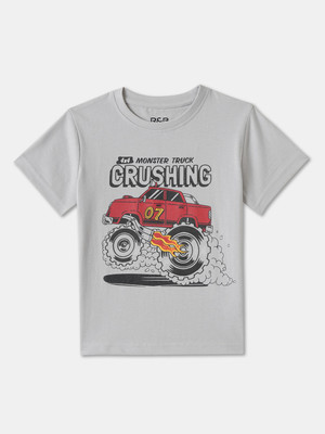 R&B Boys Printed Pure Cotton Regular T Shirt(Grey, Pack of 1)