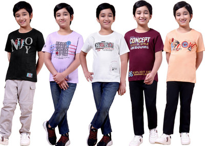 FREEZEANDFROST Boys Printed Cotton Blend Regular T Shirt(Multicolor, Pack of 5)