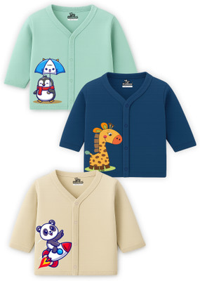 KidBee Baby Boys & Baby Girls Printed Cotton Blend Regular T Shirt(Multicolor, Pack of 3)