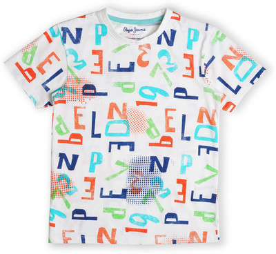 Pepe Jeans Boys Typography, Printed Pure Cotton Regular T Shirt(White, Pack of 1)