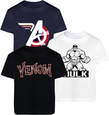YK Marvel Boys Printed Cotton Blend Regular T Shirt(Multicolor, Pack of 3)