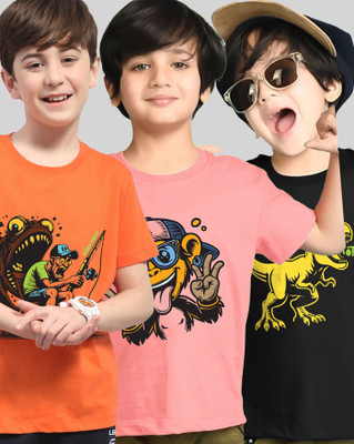 AOOSH Boys Printed Cotton Blend Regular T Shirt(Multicolor, Pack of 3)