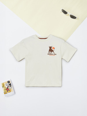 MAX Boys Printed Pure Cotton Regular T Shirt(Grey, Pack of 1)