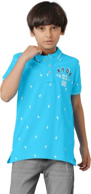 KYDA Boys Printed Pure Cotton Regular T Shirt(Light Blue, Pack of 1)