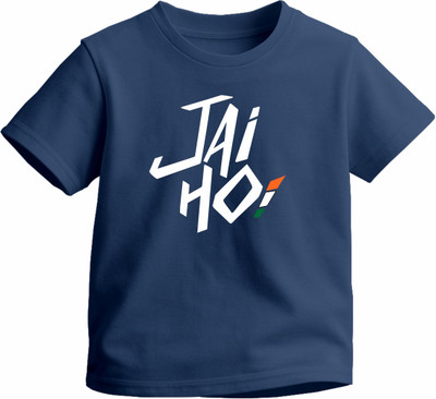 Luv My India Boys & Girls Printed Pure Cotton Regular T Shirt(Blue, Pack of 1)