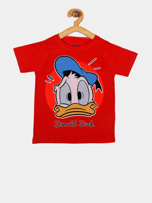 YK Disney Boys Graphic Print Pure Cotton Regular T Shirt(Red, Pack of 1)