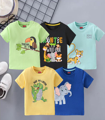 Cute N Tight Baby Boys & Baby Girls Printed Cotton Blend Regular T Shirt(Multicolor, Pack of 5)