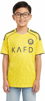 PRASEL Boys & Girls Printed Polyester Regular T Shirt(Yellow, Pack of 1)