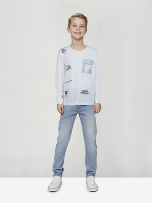 GINI & JONY Boys Printed Cotton Blend Regular T Shirt(White, Pack of 1)
