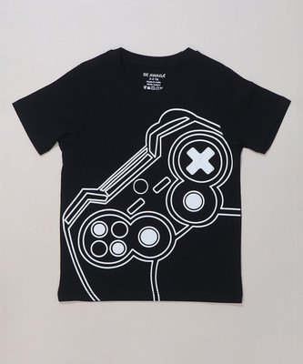 BE AWARA Boys Printed Pure Cotton Regular T Shirt(Black, Pack of 1)