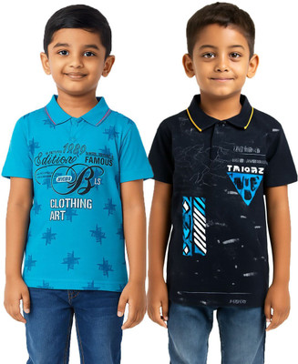 CUTEBOYS Baby Boys Printed Cotton Blend Regular T Shirt(Multicolor, Pack of 2)
