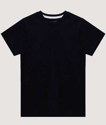 Dechado Boys Solid Pure Cotton Regular T Shirt(Black, Pack of 1)