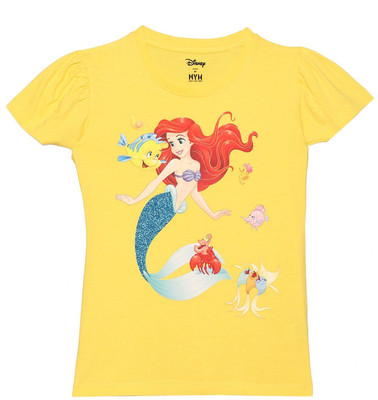 WYM TREND Girls Solid Pure Cotton Regular T Shirt(Yellow, Pack of 1)